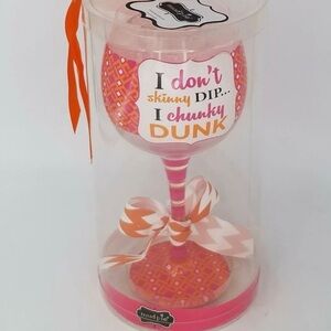 Mud Pie Pink and Orange 'I don't skinny DIP... I chunky DUNK' Wine Glass